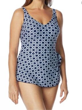 Roxanne D Cup Off The Grid V-Neck Sarong 1 Piece Bathing Suit Chlorine Resistant